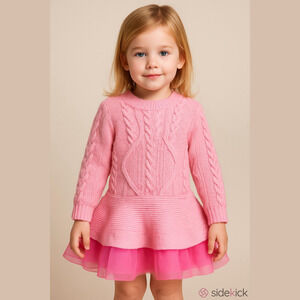 Never Worn Charming Pink Knit Sweater with Tulle Hem Size Small